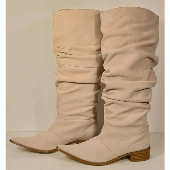 Chinese Laundry Suede Slouchy Western Boots size 5.5 blush cream colored - Picture 8 of 9